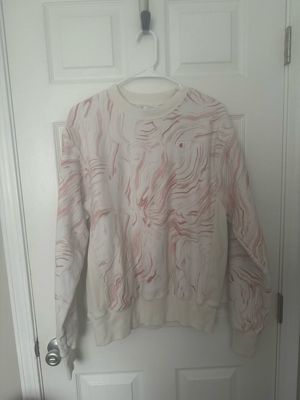 Champion Reverse Weave White Pink Marble Crewneck Sweatshirt Sz: Medium